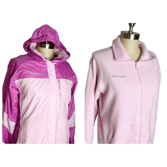 Columbia 3 in 1 Jacket Girls Size 18/20 Pink Fleece Hooded Interchangeable - Picture 1 of 9